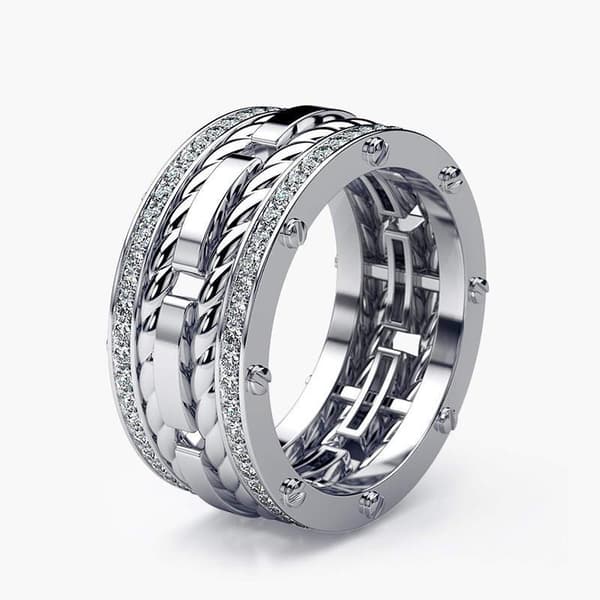 Handgjorda breda ringar Zircon 925 silver gåva