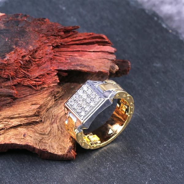 18 karat guldpläterad ring för män med zircon