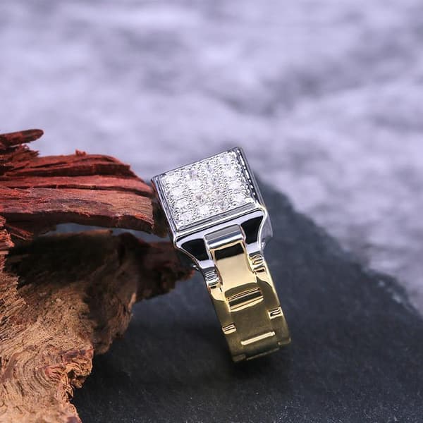 18 karat guldpläterad ring för män med zircon