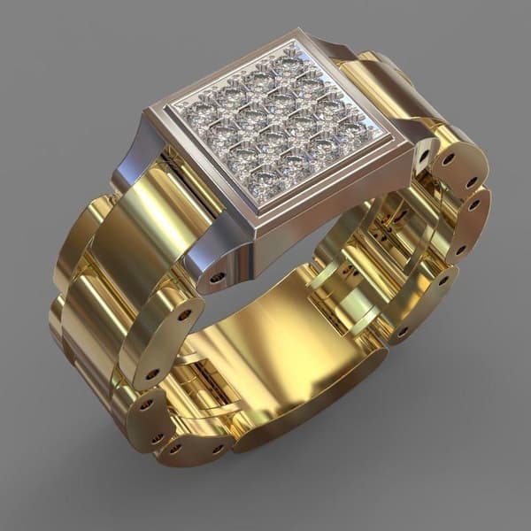 18 karat guldpläterad ring för män med zircon US size 8: 18,2 mm i diameter