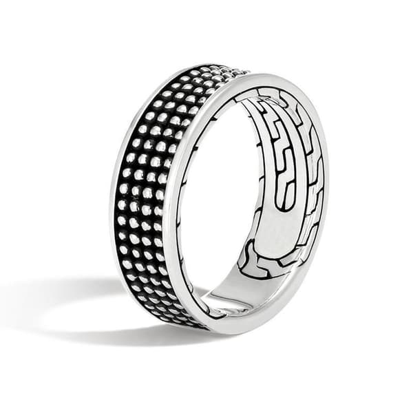 925 Sølvbelagt håndlavet ring til mænd i sort mønster US Size 9 (18,9 mm i diameter)
