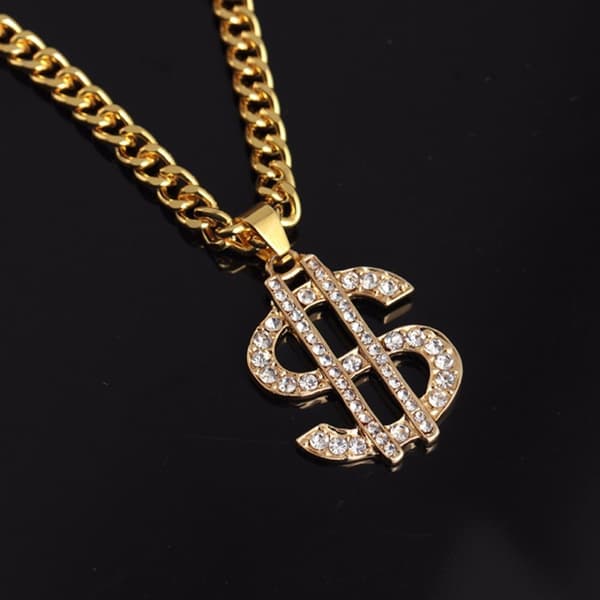 Halsband, Dollartecken, Guld med Kristaller
