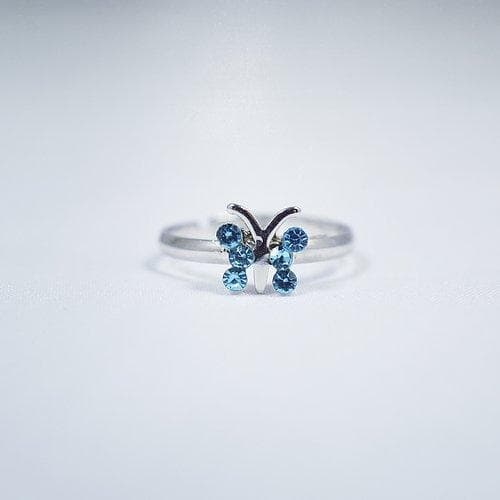 Busy Lizzie Ring Rhinestone Butterfly Light Blue