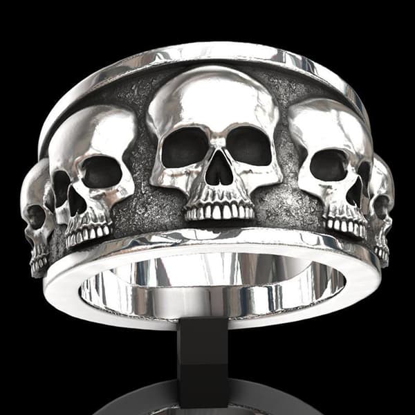 Stor ring med döskalle skelett svart vit rock punk US 9: 18.9 cm in diameter