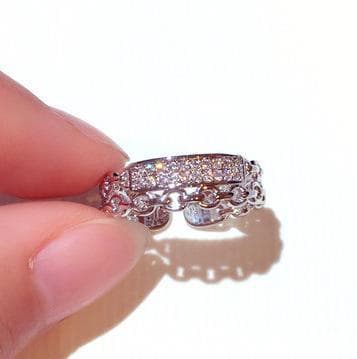 Forgyldt evighedsbånd dobbeltring rosé og sølv med diamant