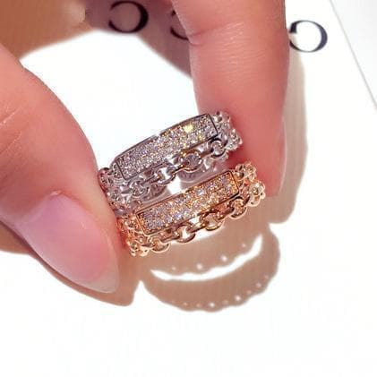 Forgyldt evighedsbånd dobbeltring rosé og sølv med diamant