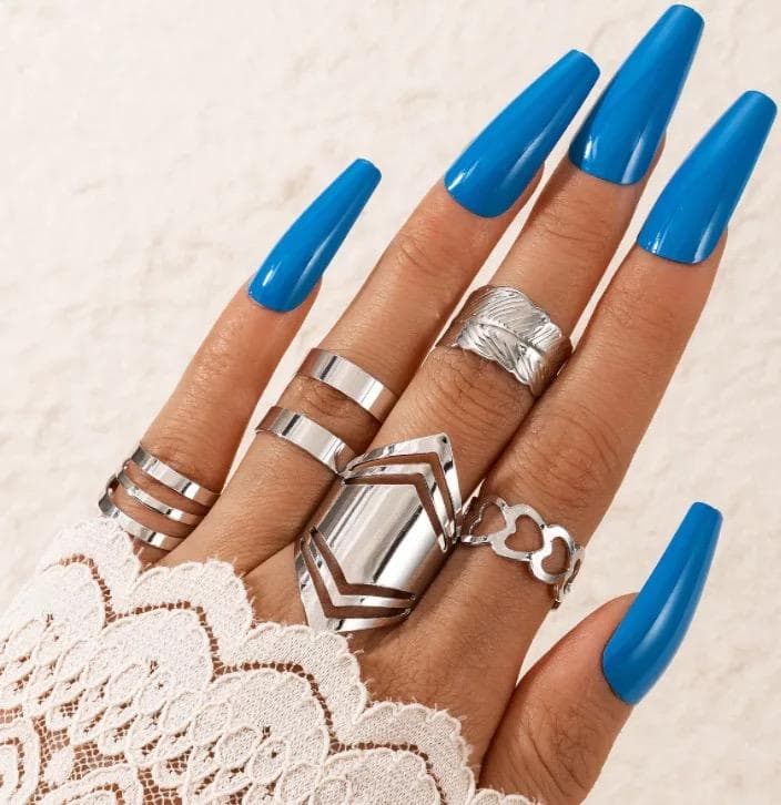 5-pack Boho Silver Ringar - Oversize & Hjärtan - Justerbara