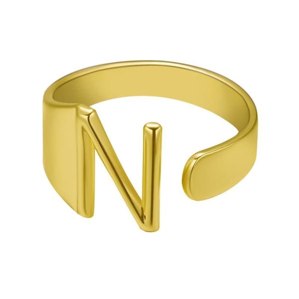 Guldpläterad ring med bokstäver minimalistisk justerbar
