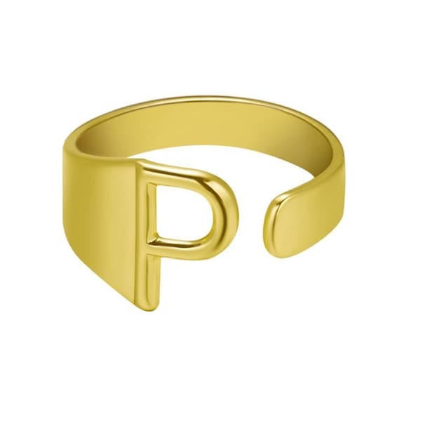 Guldpläterad ring med bokstäver minimalistisk justerbar