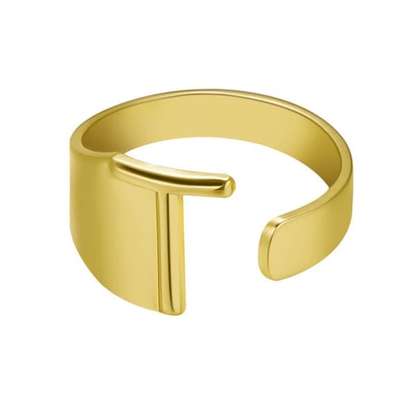 Guldpläterad ring med bokstäver minimalistisk justerbar