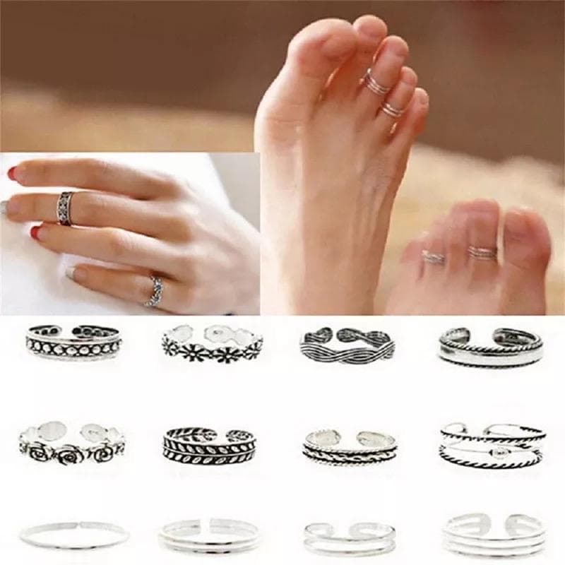 12-pack Boho Silver Ringar / Tåringar - Justerbara