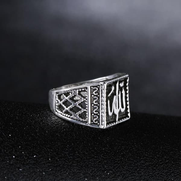 Islamisk ring för män med Allah silver svart etnisk stil