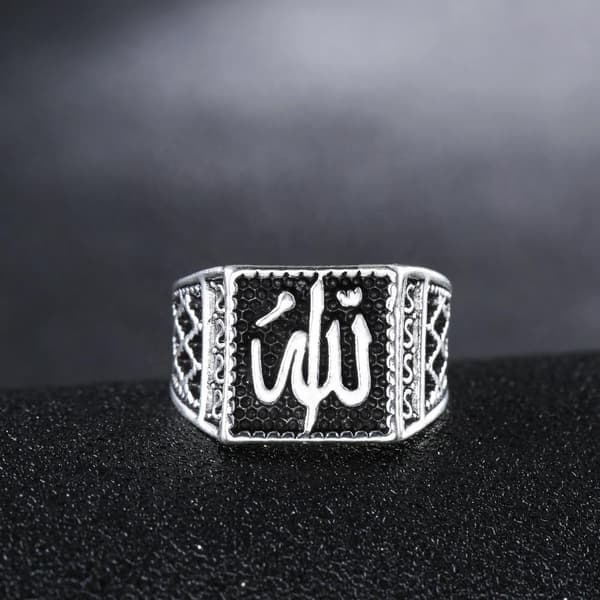 Islamisk ring för män med Allah silver svart etnisk stil