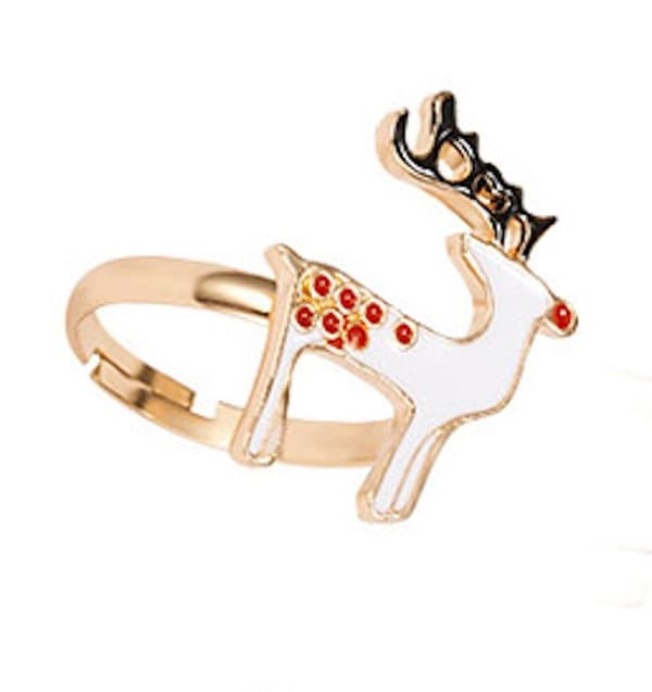 Beautiful funny ring white reindeer with red spots