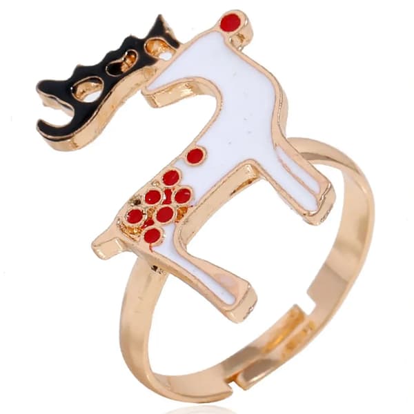 Beautiful funny ring white reindeer with red spots
