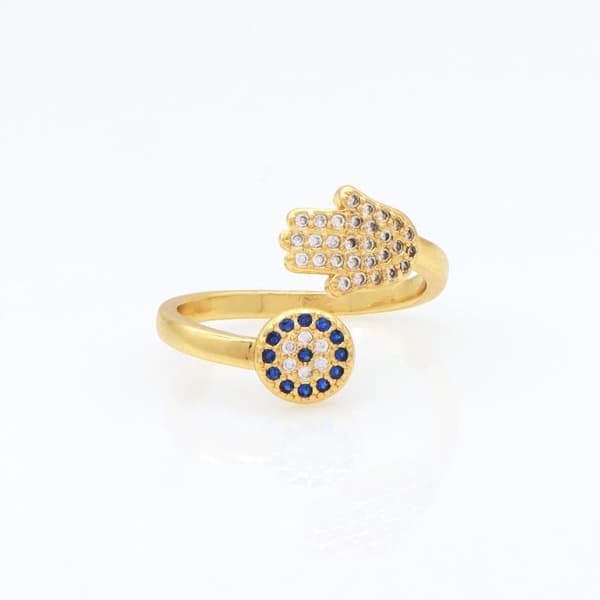 Kaunis sormus nazar & hamsa käsillä, säädettävä evil eye kulta
