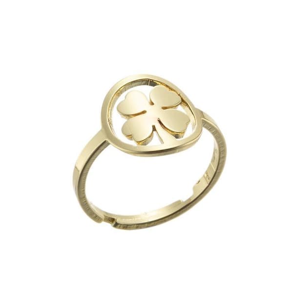 Gold-plated ring with successful four-leaf clover suits everyone gilded