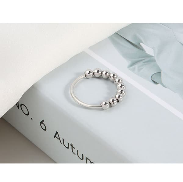 INF Anti-stress ring med 10 drejelige perler kobber sølv 20,5 mm  20.5 mm