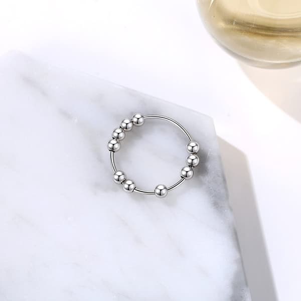 INF Anti-stress ring med 10 drejelige perler kobber sølv 20,5 mm  20.5 mm