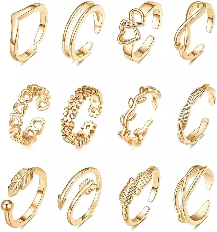 12-pack Boho Guld Ringar / Tåringar - Justerbara