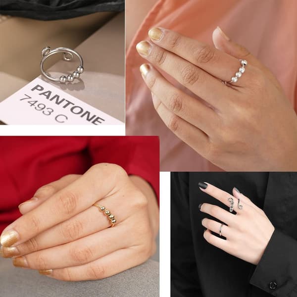 INF Justerbar antistressring med roterbare perler i platinagull