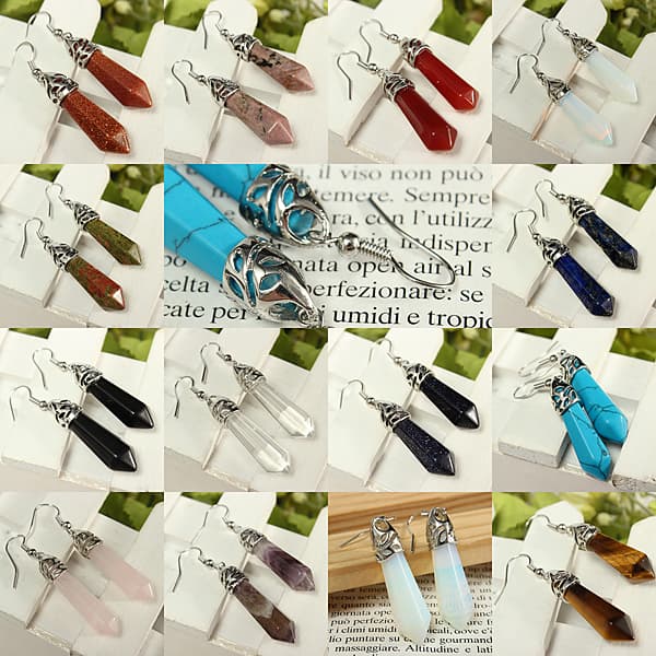 Klassisk Dame Hexagon Crystal Pendulum Stone Column Dingle Ørering Eardrop