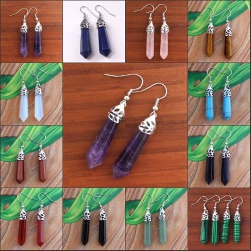 Klassinen naisten kuusikulmio Crystal Pendulum Stone Pylväs Dangle korvakoru Korvakoru