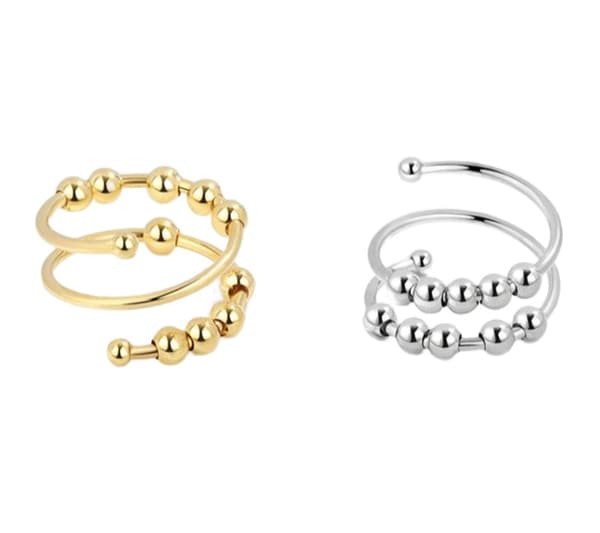 INF Justerbare anti-stress ringe med drejelige perler guld/sølv 2-pak Flerfarvet 1 S