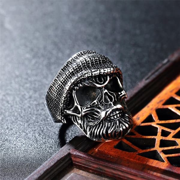 Ring with skeleton stainless steel skull with hat punk rock US 9 - 19 mm