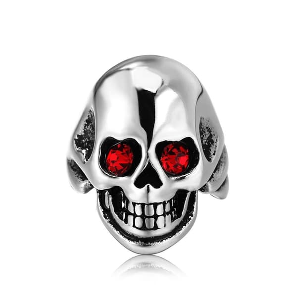 Ring with skeleton skull punk rock skull red eyes stones