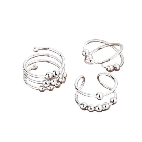 INF Anti-stressringar med roterbara pärlor 3-pack Silver S