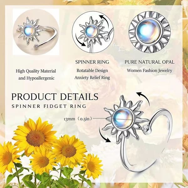 INF Justerbar antistressring med roterbar blomma Silver