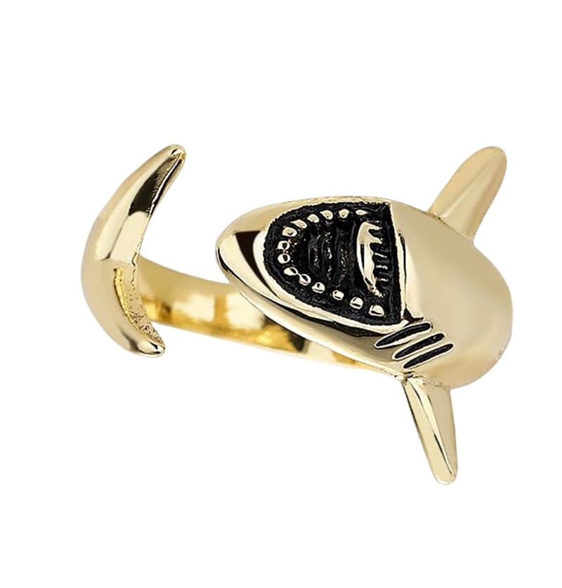 Justerbar ring med hai-design Gull