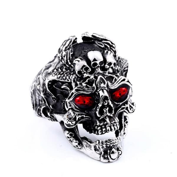 Big ring skull skeleton with red eyes rock punk 9