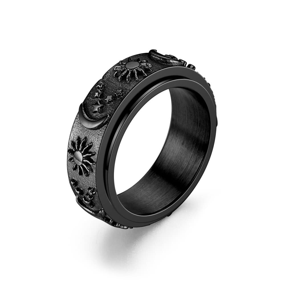 Moon Star Fin Roterande Ring Boho-smycken i rostfritt stål för ångest Svart 24 mm