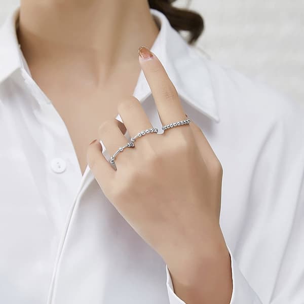 INF Antistressringar med roterbara pärlor Silver S