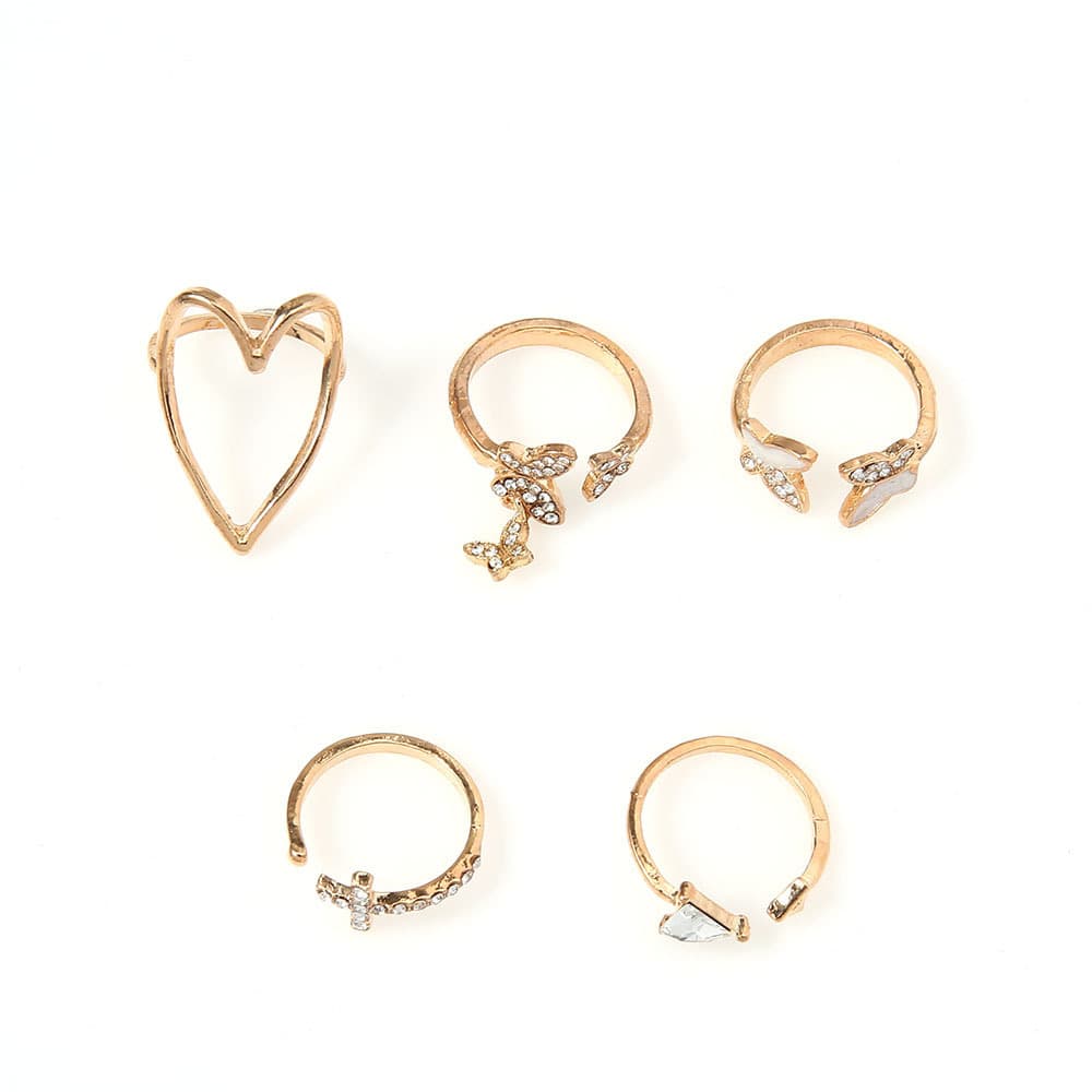 Öppen Ring Set för Dam Justerbar Ring Set 5 Pack Guld