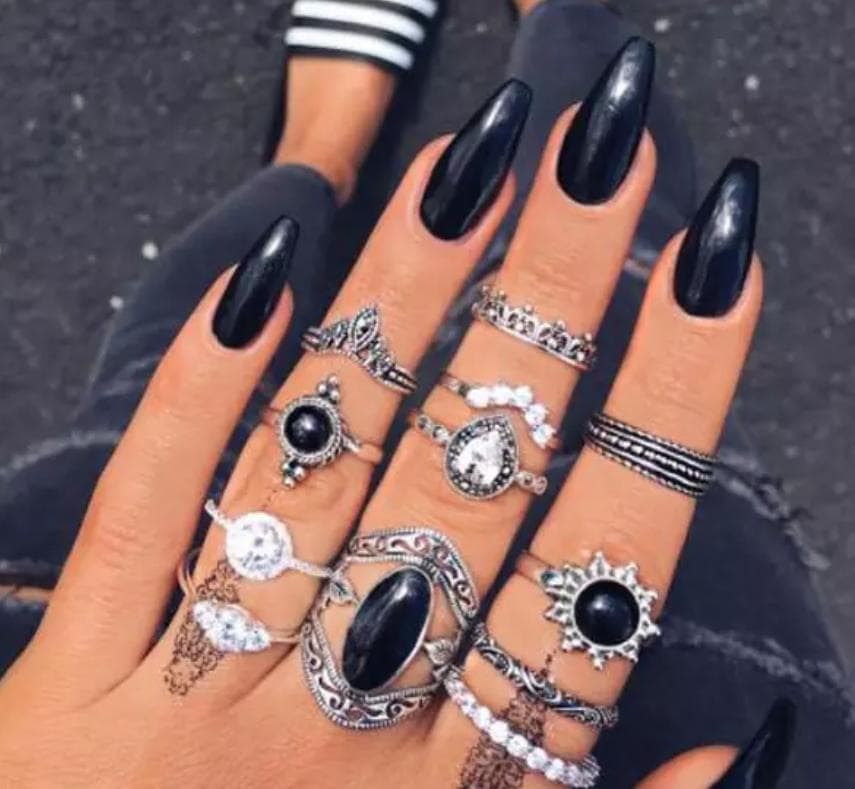 12-pack Boho Silver Ringar - Vita Rhinestones & Olika Mönster