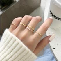 5-pack Boho Guld Ringar - Vita Pärlor & Olika Mönster