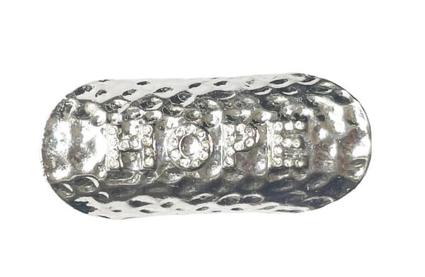 Oversize Silver Ring med Vita Stenar & Text - HOPE - Stl 18