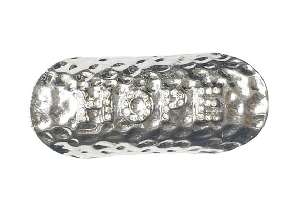 Oversize Silver Ring med Vita Stenar & Text - HOPE - Stl 17,5