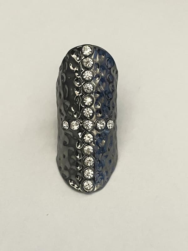 Oversize Oxiderat Silver Ring - Kors med Vita Stenar - Stl 18