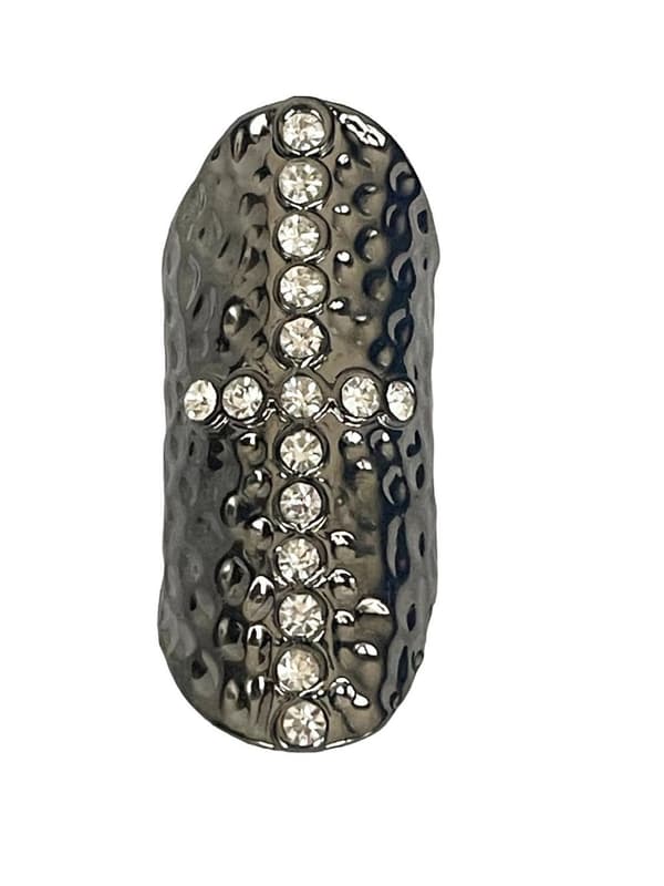 Oversize Oxiderat Silver Ring - Kors med Vita Stenar - Stl 18,5