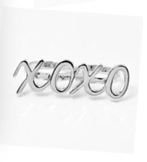 Silver Ring Dubbelring 2-Fingerring med Text  - XOXO - Stl 17/18