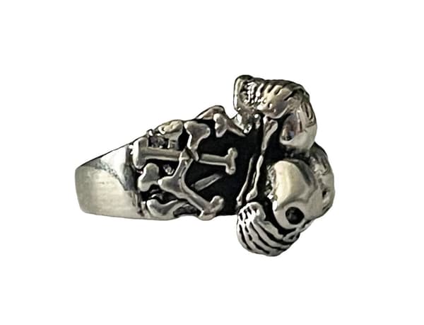 Cool Silver Ring med 3 st Döskallar & Benknotor - Stl 21,5