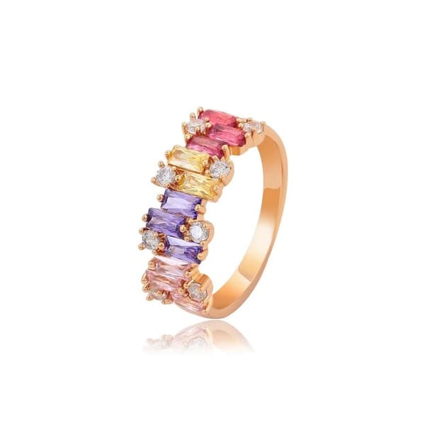 Rosé Guld Ring i Stål - Kristaller i Olika Färger - Stl 16,5