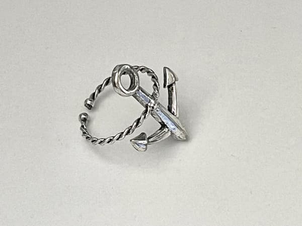 Retro Silver Ring med Ankare - Symbol för Hopp - Justerbar
