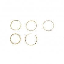 5-pack Boho Guld Ringar - Vita Pärlor & Olika Mönster