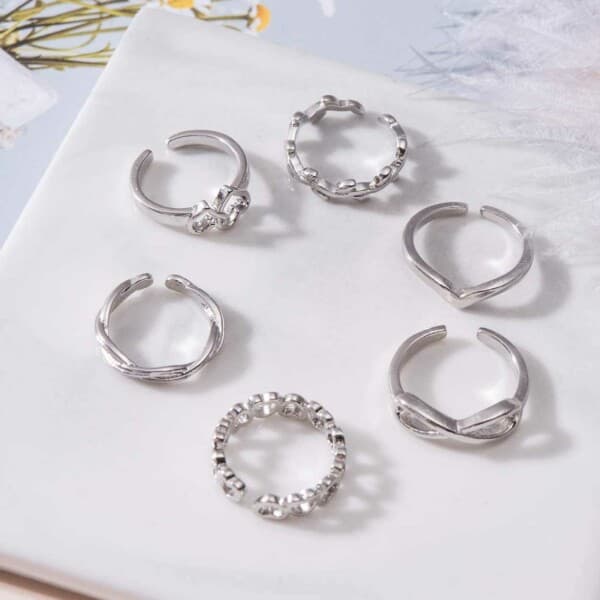 12-Pack Tåringar Ringar Justerbar Storlek – Silver