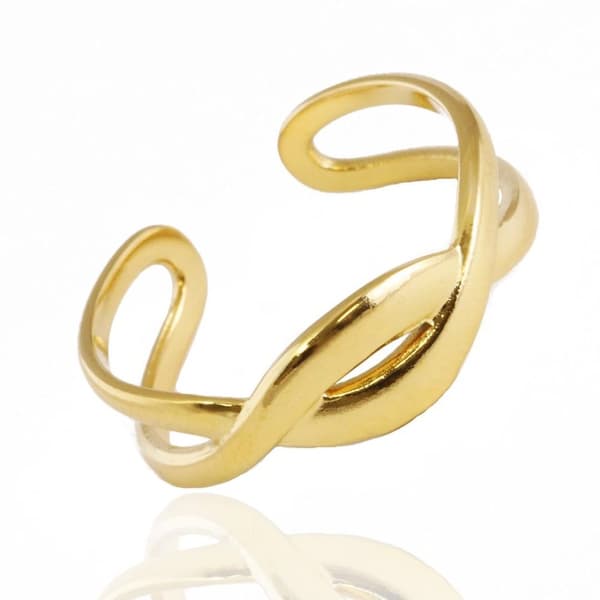 Guld Ring i Stål med Flätad Design - Guldpläterad - Justerbar